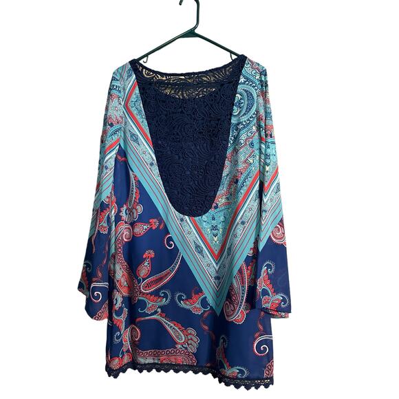 Sequin Hearts Teal with Lace Mini Dress Size Medium - Picture 2 of 3